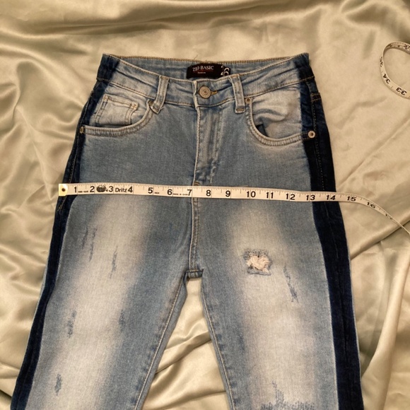 Zeo Basic Premium Tuxedo Stripe Skinny Distressed Hi Wst Jeans 26 Fit Lk 25 EUC - Picture 10 of 16